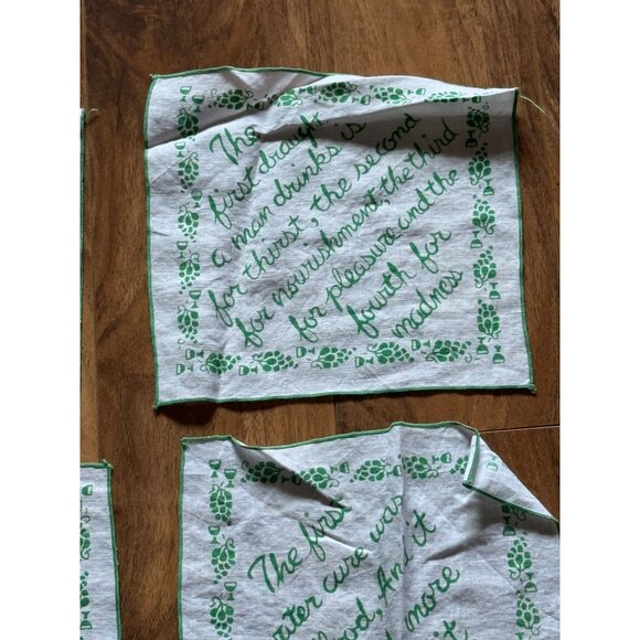 Vintage Irish Linen Cocktail Napkins With Green Wine & Whiskey Quotes Set Of 7 - Picture 6 of 11